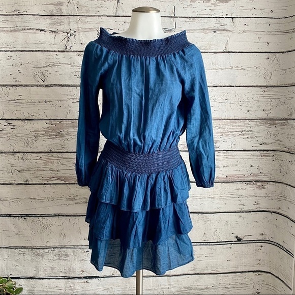 Michael Kors chambray off shoulder tiered dress - Picture 1 of 5